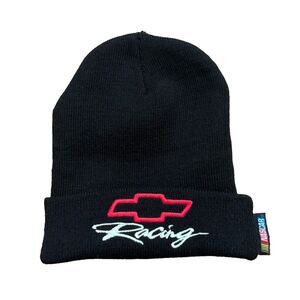 Vintage Chevrolet Racing Beanie Hat Drew Pearson Nascar Chevy GM Black Knit Cap